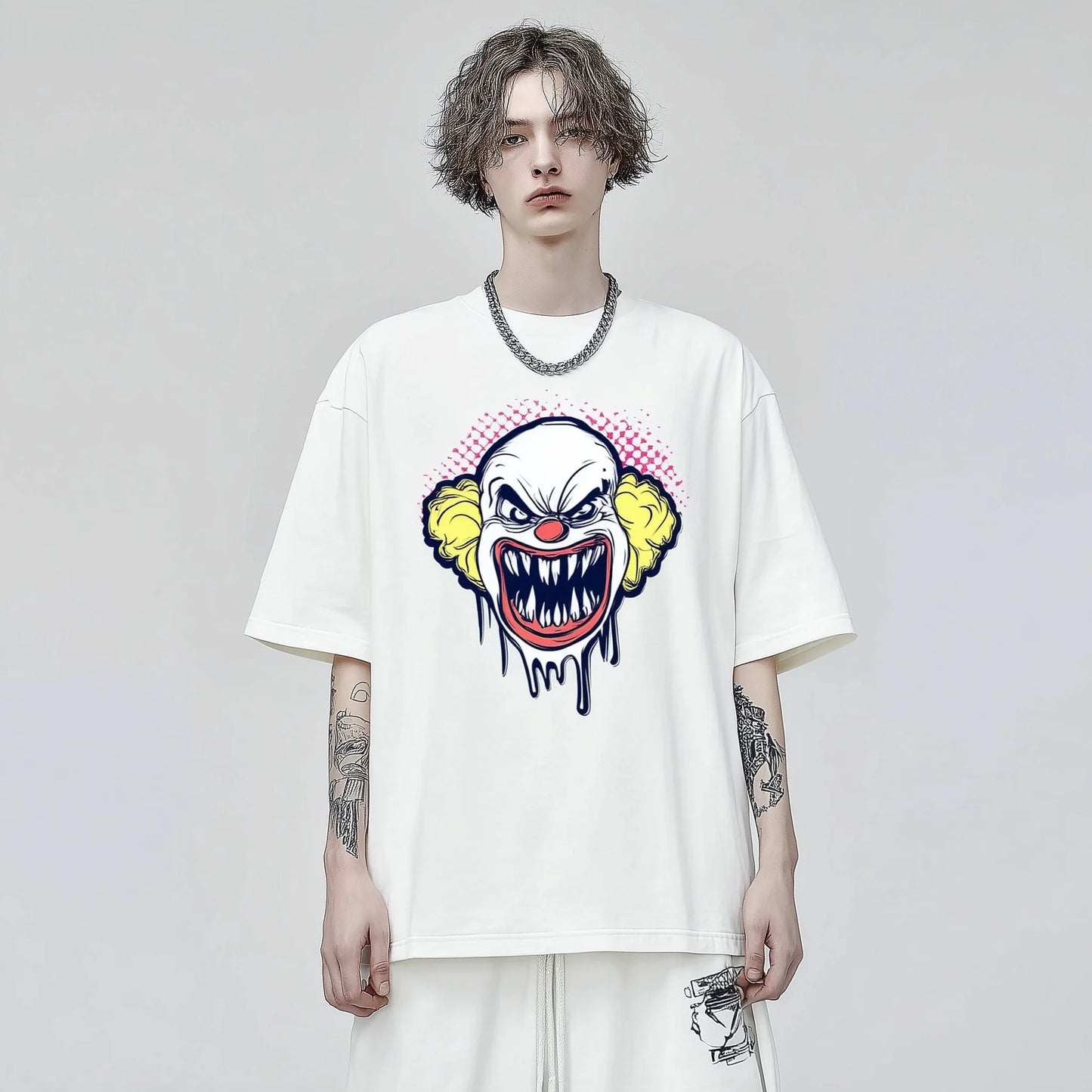 Trendy T-shirt For Man Casual T-Shirt Clown Face Print Streetwear Daily Wear