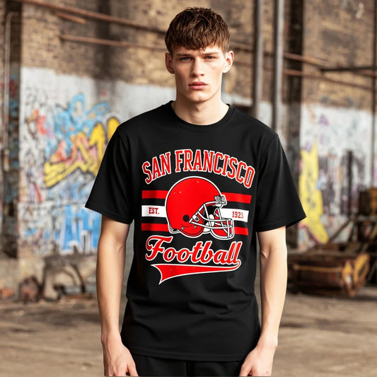 Men's Short Sleeve T Shirt with City Helmet Graphic and Text for Sports Fans Fashionable Graphic Tee for Men