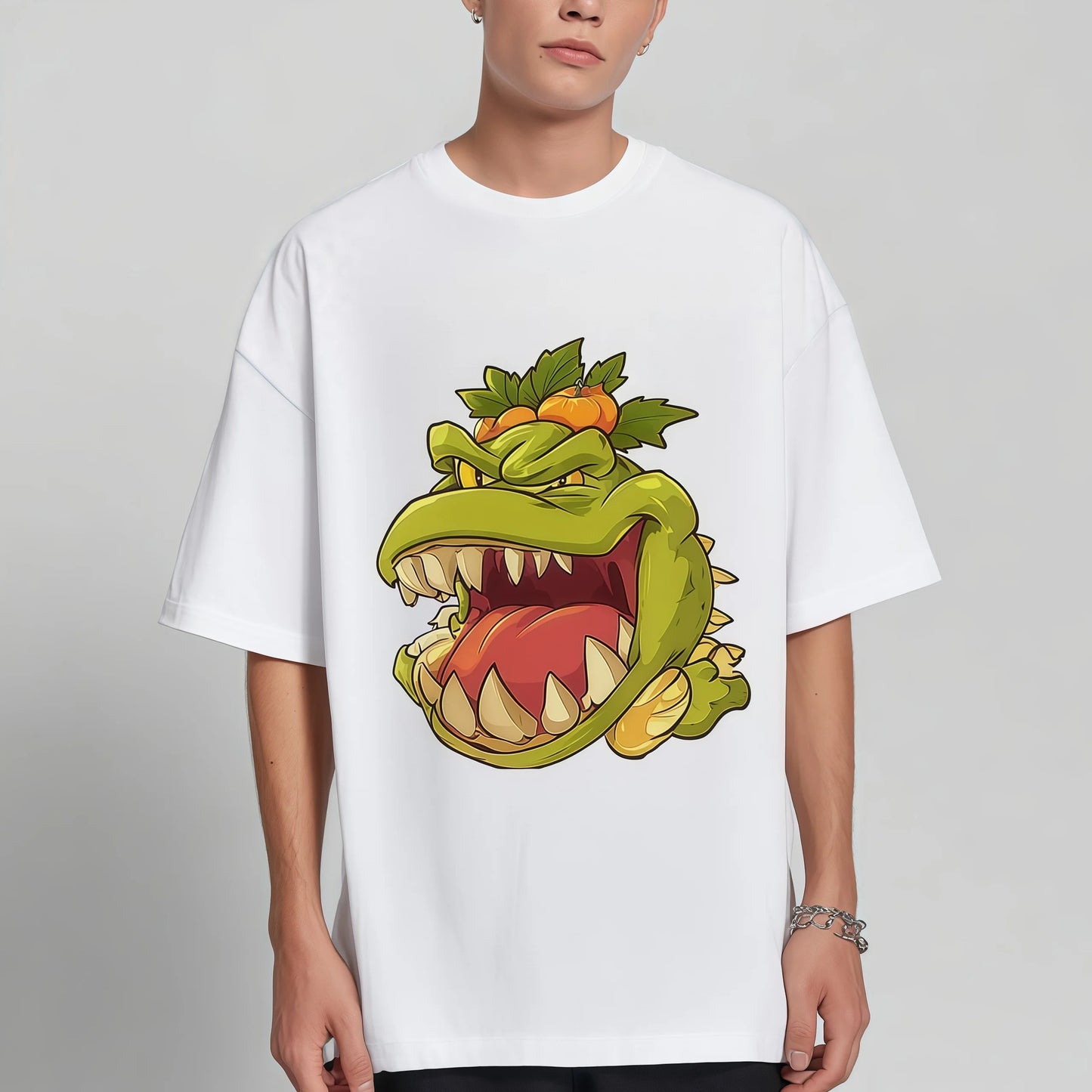 Trendy Tee Shirts Men's Casual T-Shirt Green Monster Print Daily Wear