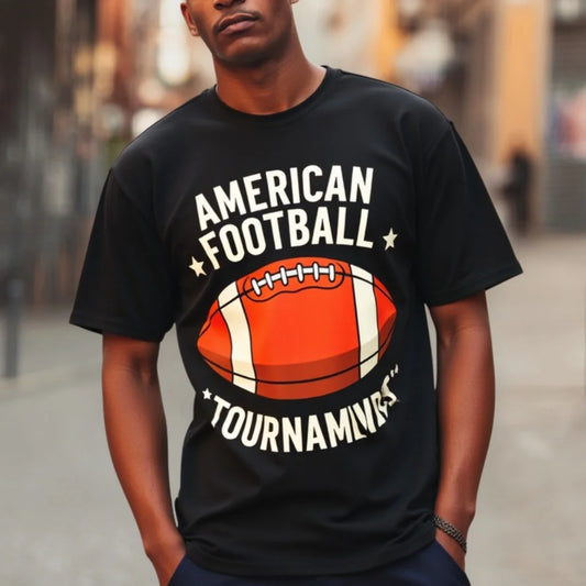Fashion Graphic Tee Black T Shirt with American Football Tournament Print for Sports Events