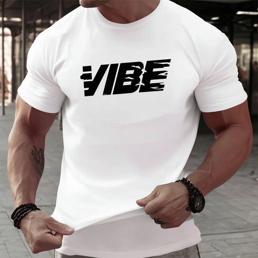 Trendy Tees For Man Casual T-Shirt with VIBE Graffiti Print for Daily Wear