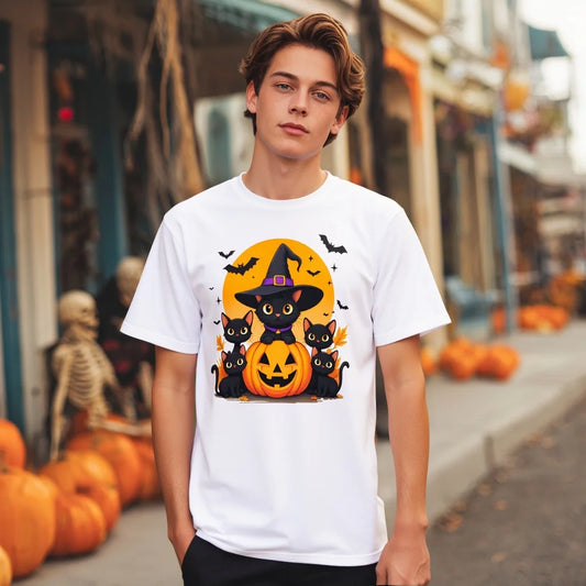 Halloween Casual Round Neck Short Sleeve T-Shirt Regular Fit Print Comfortable Breathable Men's Top Wear for Daily Use