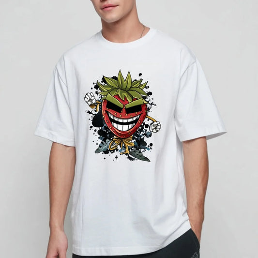 Fashion Tees 2025 White T-Shirt with Colorful Monster Face Print for Casual Wear