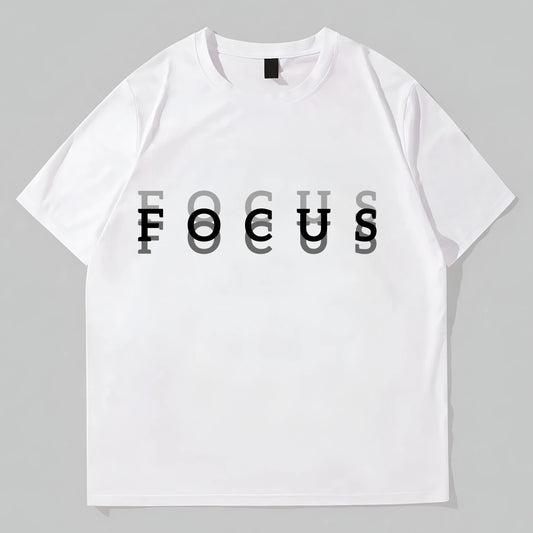 Graphic Tees Design Men's Casual T-Shirt with FOCUS Letter Print for Daily Wear