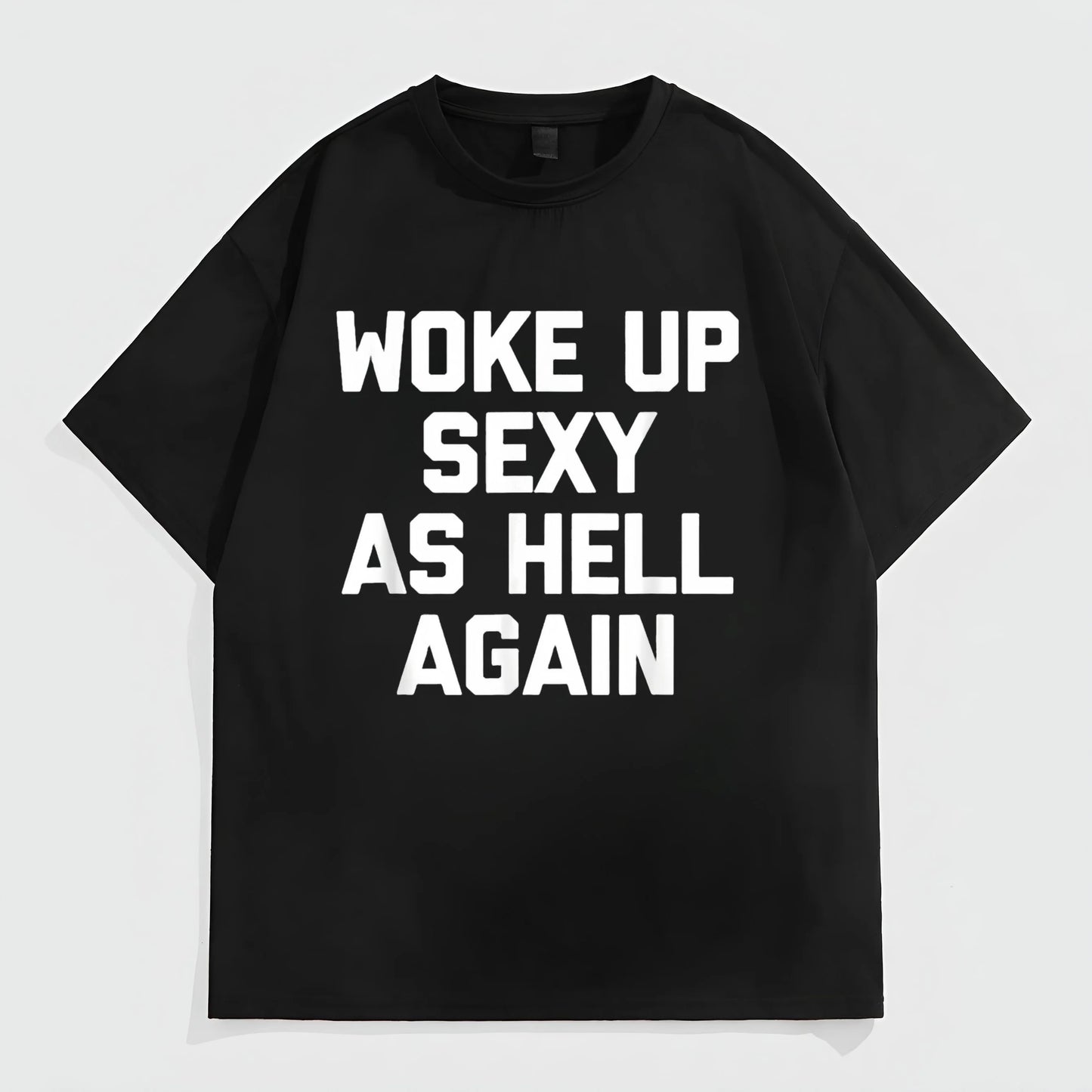 Black Short Sleeve T-Shirt with Bold Text Print for Casual Wear Fashion Tees For Summer