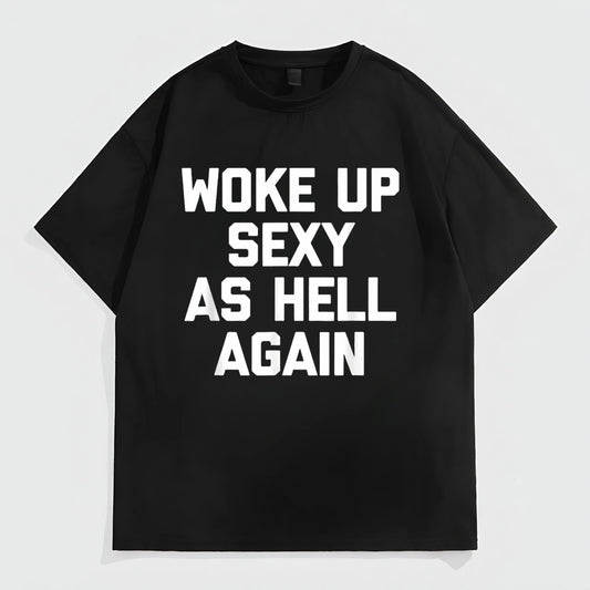 Black Short Sleeve T-Shirt with Bold Text Print for Casual Wear Fashion Tees For Summer