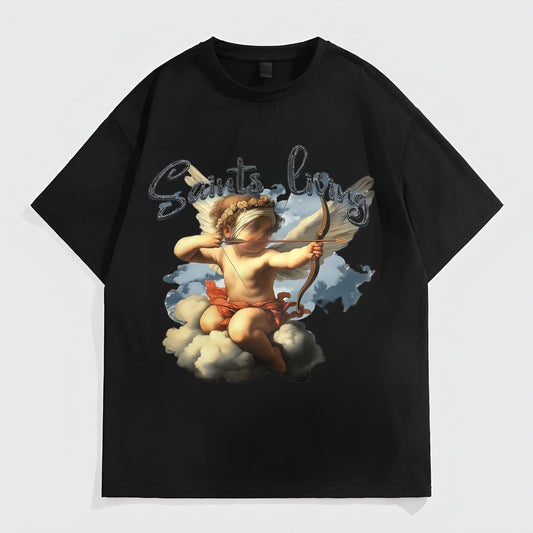 Men's Casual T-Shirt Angel Cupid Print with Clouds and Floral Design for Daily Wear Fashion Tees 2025