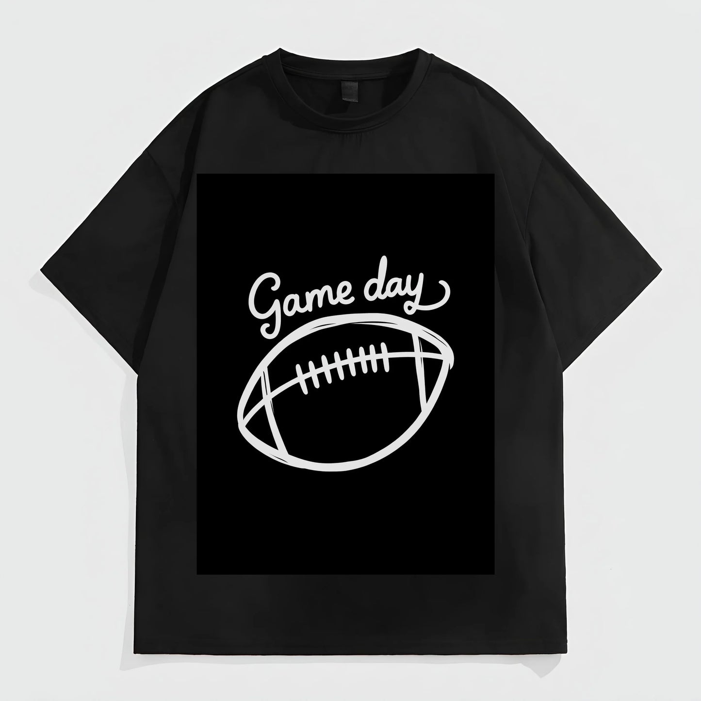 Black Short Sleeve T-Shirt with Football Graphic and Game Day Text for Sports Events Fashion Tees 2025