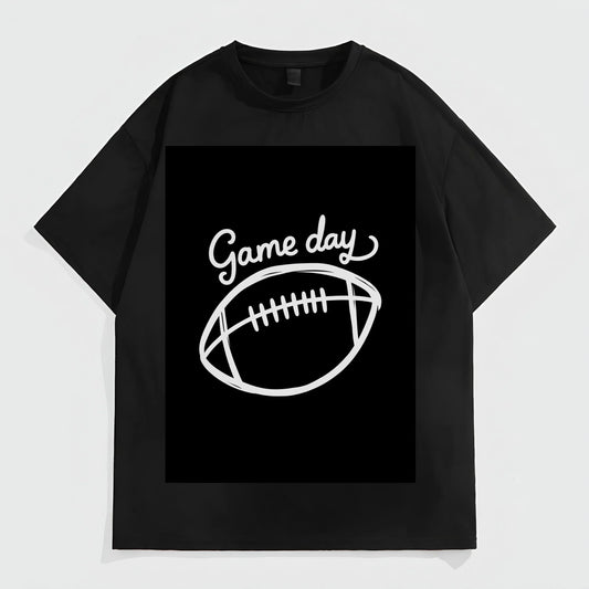 Black Short Sleeve T-Shirt with Football Graphic and Game Day Text for Sports Events Fashion Tees 2025