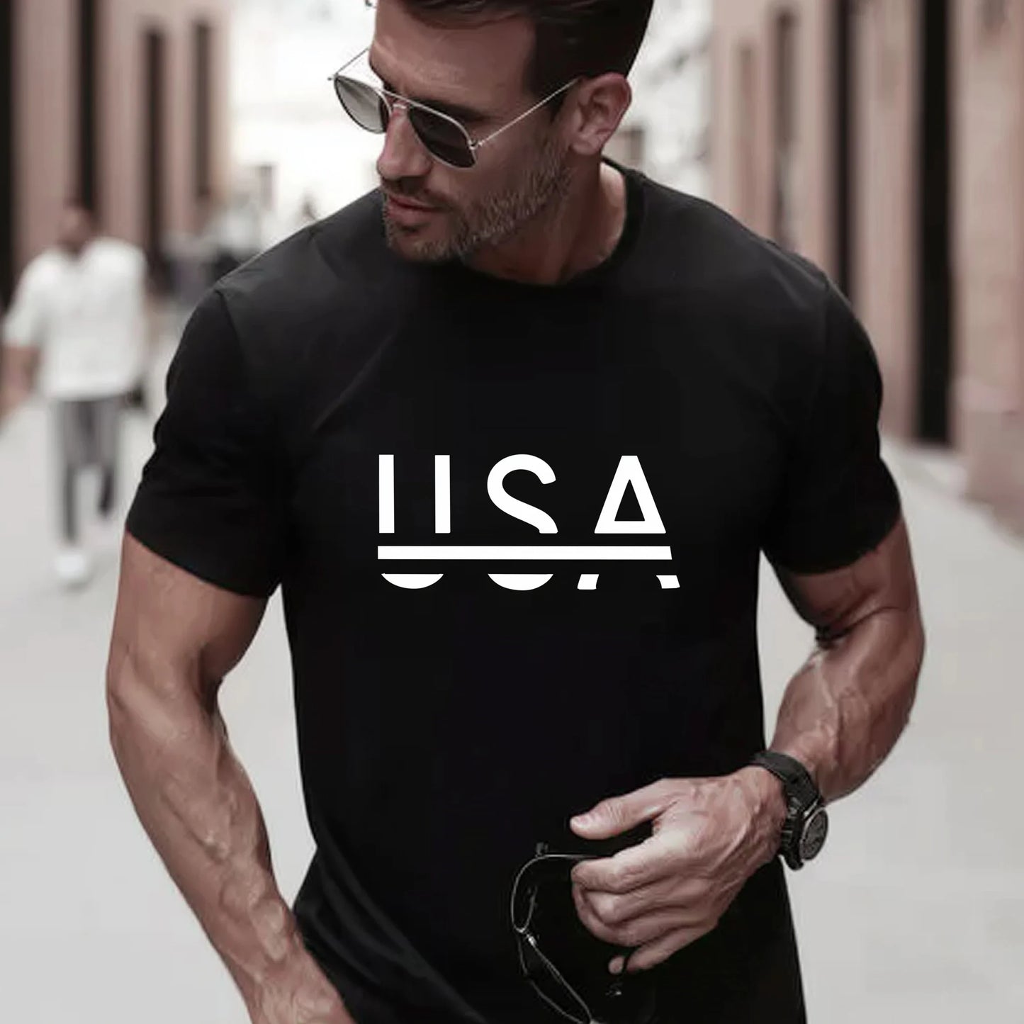 Trendy Tees For Man Casual T-Shirt USA Letter Print Streetwear Daily Wear