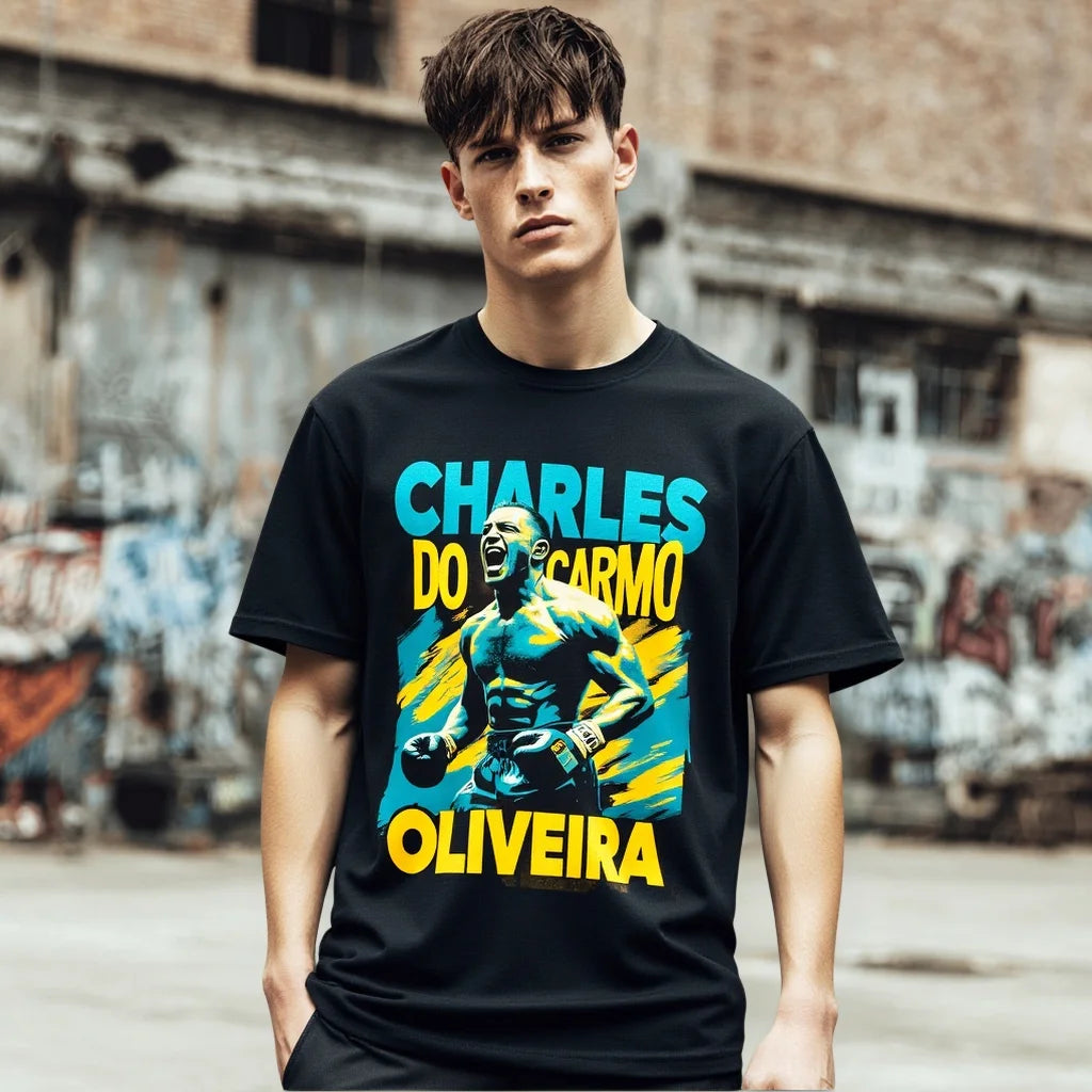 Men's Casual T Shirt with Fighter Graphic and Text for Sports Fans Fashionable Graphic Tee for Men