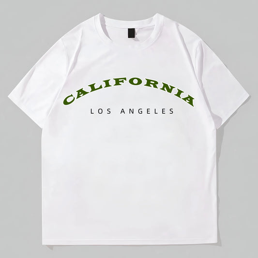 Trendy Tees for Men White Short Sleeve T-Shirt California Los Angeles Print Casual Daily Wear