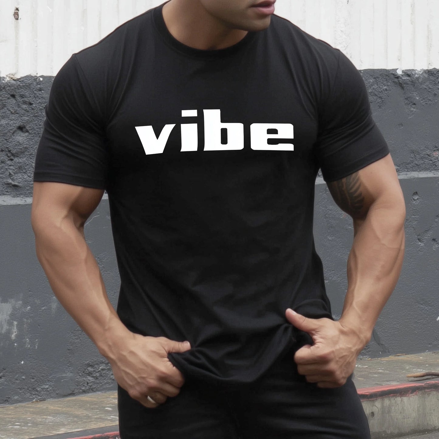 Trendy Tees For Man Slim Fit T-Shirt Vibe Text Print Casual Wear for Gym and Daily Use