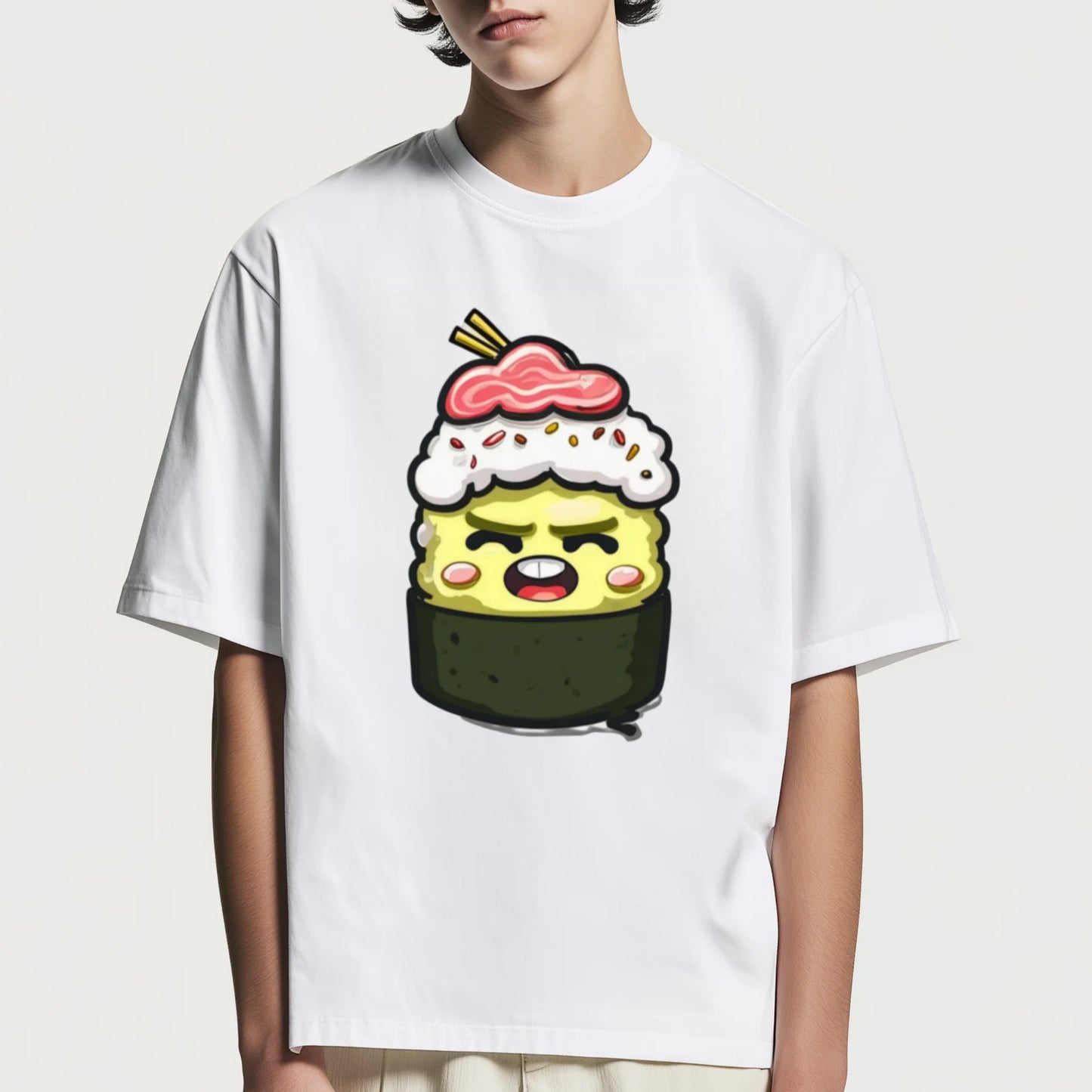 Graphic Tees Design Cute Cartoon Sushi Design White T-Shirt for Men Women Casual Daily Wear Graphic Tee Summer Fashion Streetwear Top