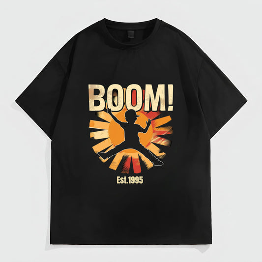 Men's Casual T-Shirt with BOOM! Graphic and Silhouette Print for Daily Wear Trendy Tees For Men