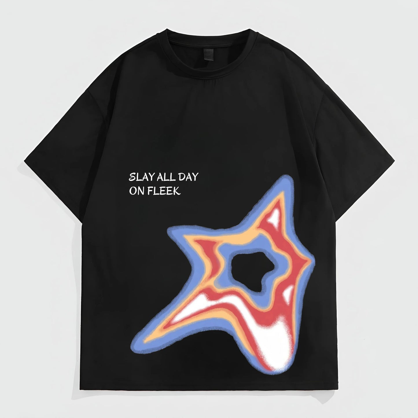 Men's Casual T-Shirt Colorful Star Pattern with Slay All Day On Fleek Text for Daily Wear Fashion Tees 2025