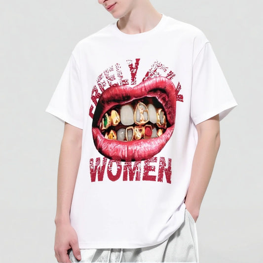 Men's Short Sleeve T-Shirt with Bold Lip and Letter Print for Casual Wear Fashion Tees For Summer