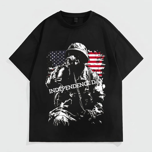 Trendy Tees for Men Men's Casual T-Shirt Patriotic Soldier Graphic Print Independence Day Theme Festival Wear