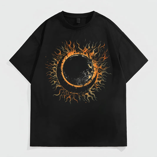 Men's Casual T-Shirt Solar Eclipse Flame Print Graphic Tee for Daily Wear Fashion Tees For Summer