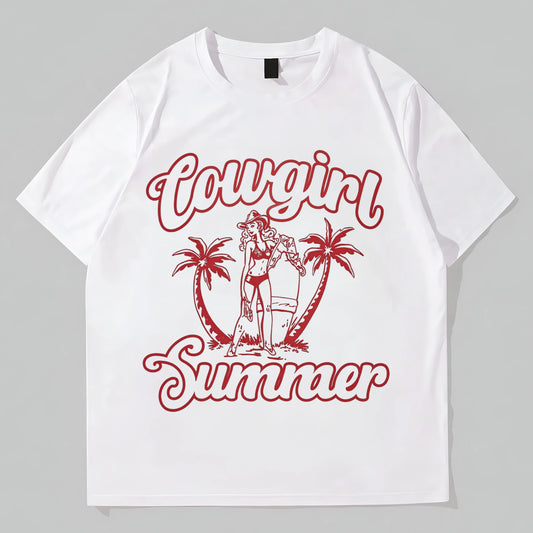 Women's Casual T-Shirt Palm Tree Girl Summer Graphic Tee Beachwear Fashion Tees For Summer