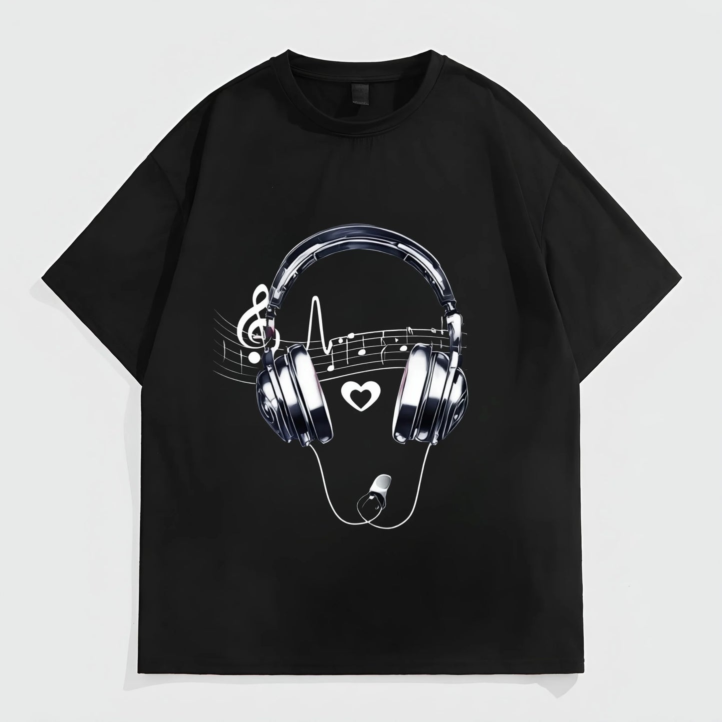 Trendy Tees for Men Men's Casual T-Shirt Music Headphones Print Daily Wear
