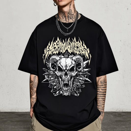 Trendy Tees For Man Short Sleeve T-Shirt Skull Graphic Print Streetwear Casual Daily Wear