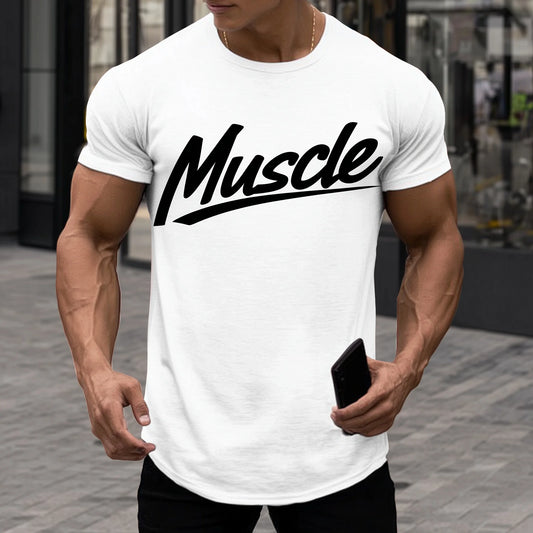 Trendy Tees For Man Casual T-Shirt Muscle Text Print Fitness Workout Clothing
