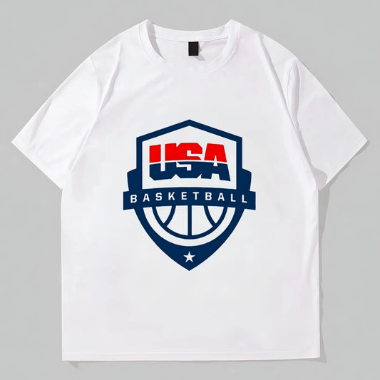 White T-Shirt with Country Sports Team Logo Print for Casual Wear Graphic Fashion Tees For Man