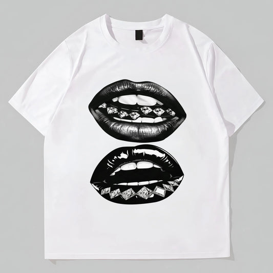 Fashion Short Sleeve T-Shirt with Unique Lips Design for Casual Wear Graphic Tees Boutique