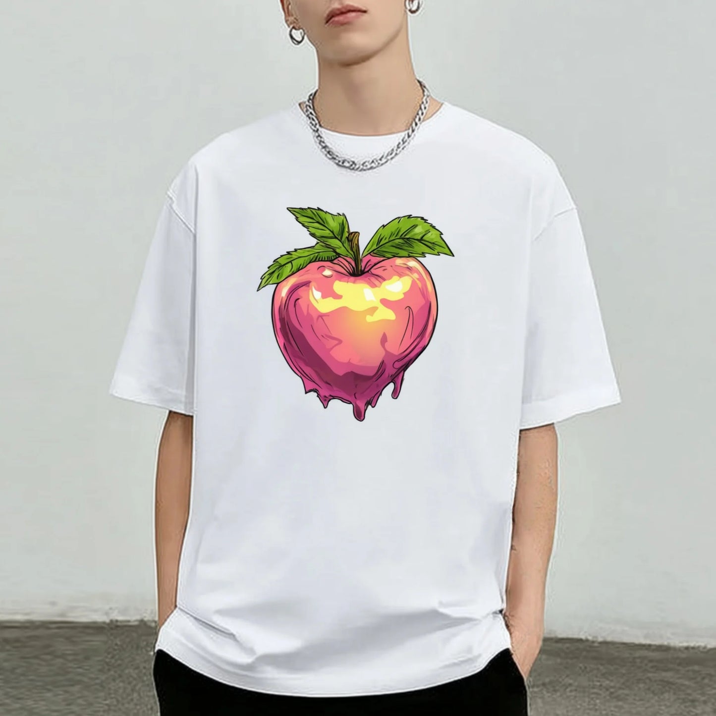 Trendy Tee Trends White Oversized T-Shirt with Colorful Fruit Print for Casual Wear