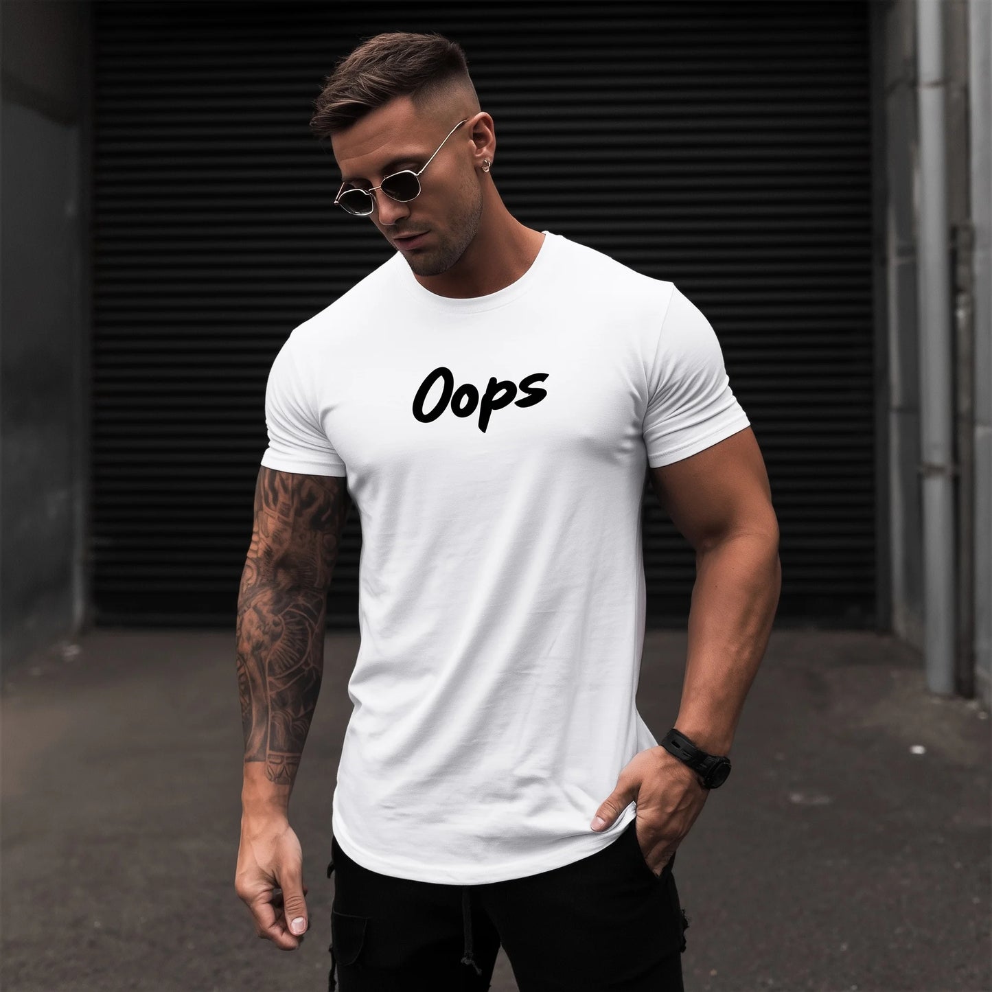 Trendy T-shirt For Man Short Sleeve T-Shirt Oops Text Print Casual Streetwear Daily Wear