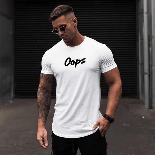 Trendy T-shirt For Man Short Sleeve T-Shirt Oops Text Print Casual Streetwear Daily Wear