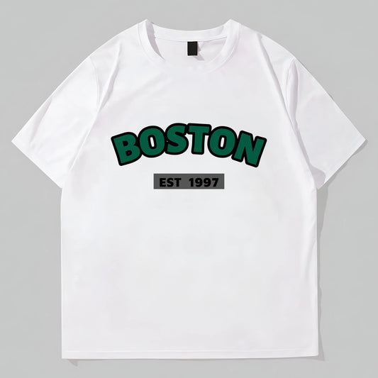 Graphic Tees Design Men's Casual T-Shirt Green Letter Print CITY NAME EST Year Design Daily Wear Street Style Top