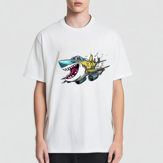 Pod Graphic Tees Men's Casual T-Shirt Shark and Banana Print Summer Daily Wear