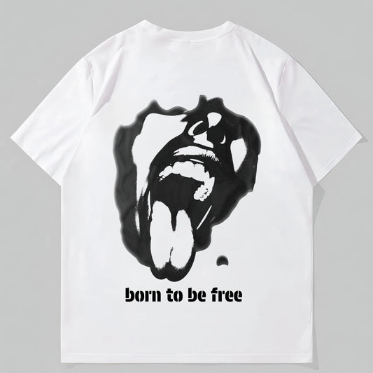 Trendy Tees For Men Men's Short Sleeve T-Shirt Abstract Mouth Design Born to be Free Print Casual Daily Wear
