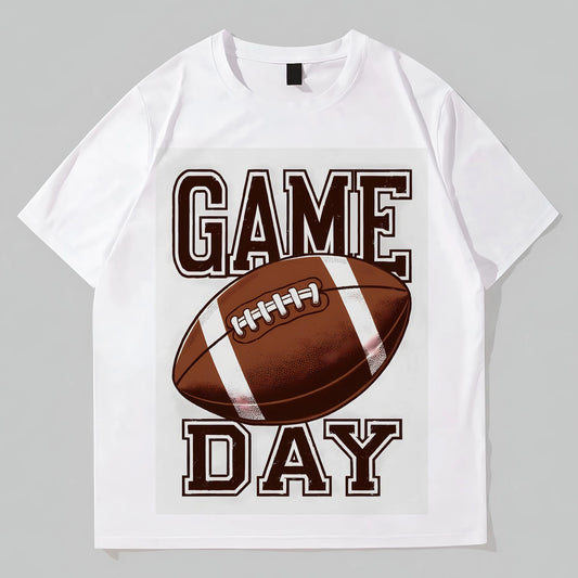 White T-Shirt with Football Game Day Print for Sports Events Graphic Fashion Tees For Man