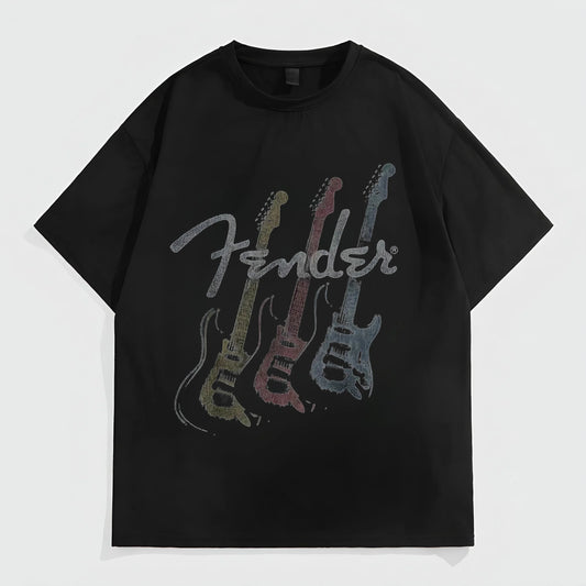 Men's Casual T-Shirt with Guitar Print and Text Design for Daily Wear Fashion Tees 2025