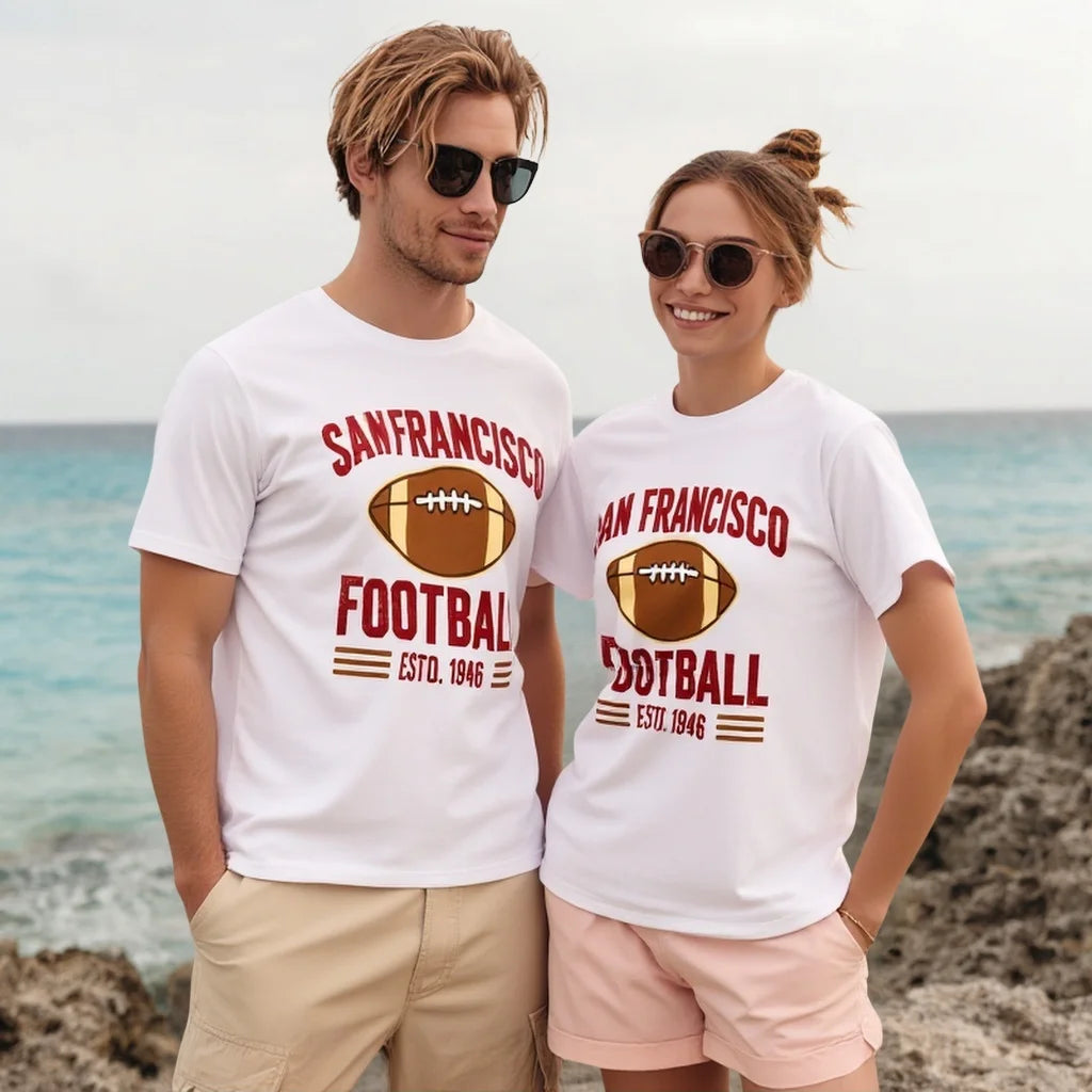 Crew Neck T Shirt Football Graphic Print Casual Beachwear for Couples Graphic Tee For Summer 2025