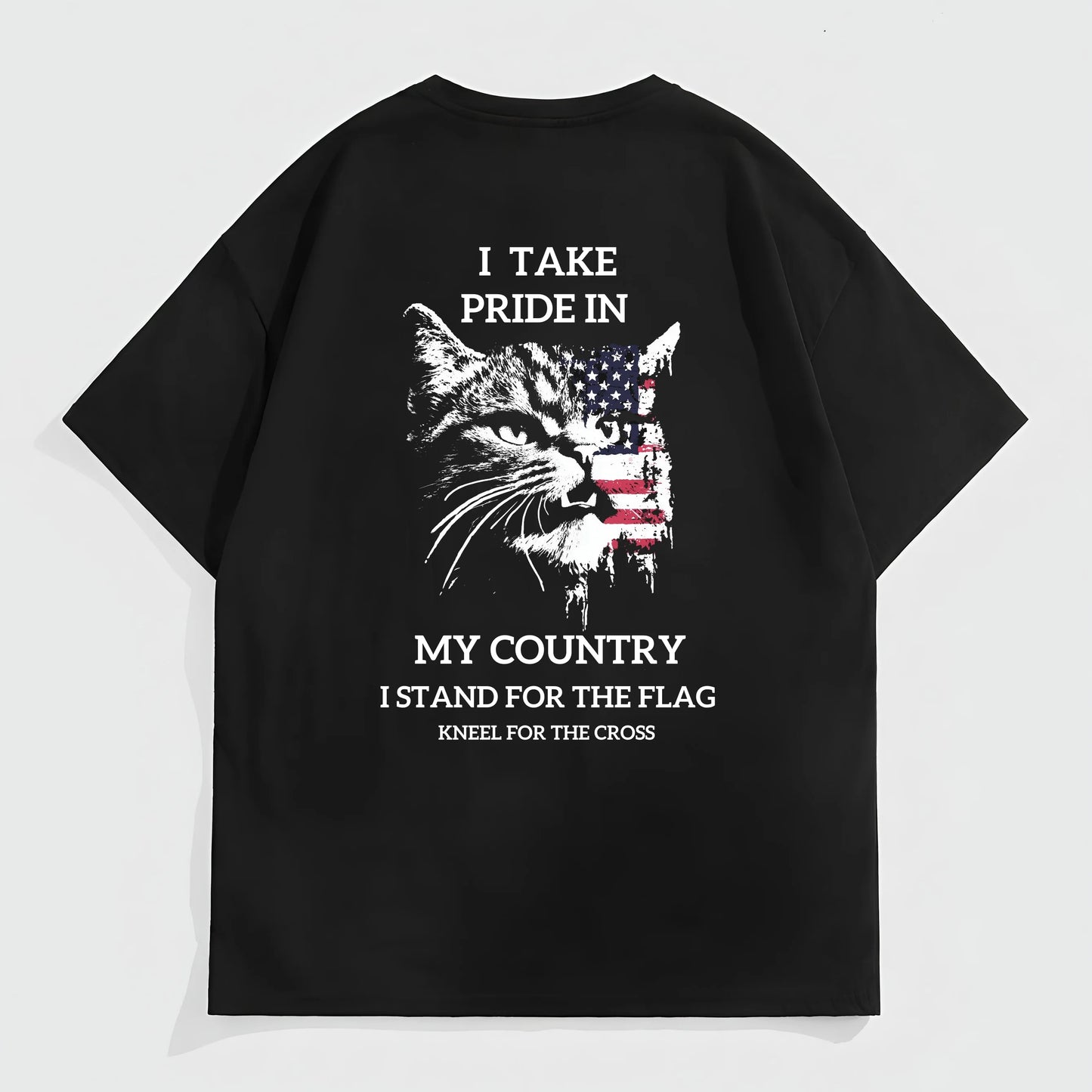 Trendy Tees for Men Men's Casual T-Shirt Patriotic Cat Flag Print Graphic Tee for Daily Wear and Outdoor Activities