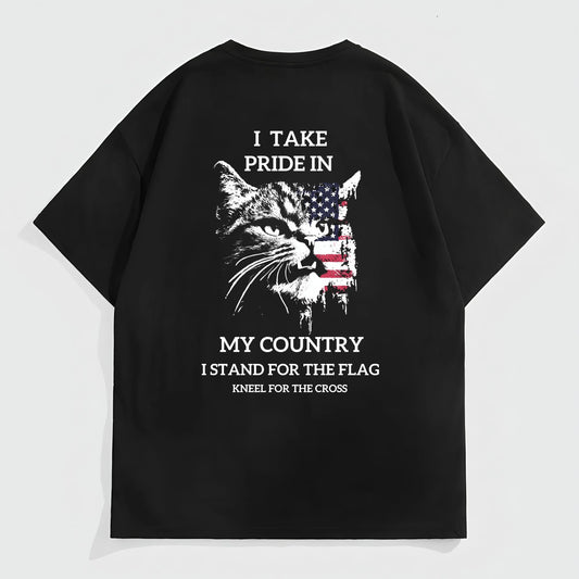 Trendy Tees for Men Men's Casual T-Shirt Patriotic Cat Flag Print Graphic Tee for Daily Wear and Outdoor Activities
