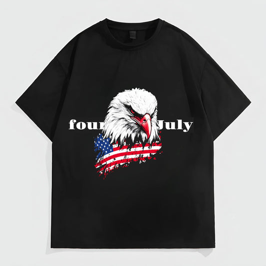 Graphic Tees Boutique Black Short Sleeve T-Shirt with Eagle and Flag Print for Independence Day Celebrations