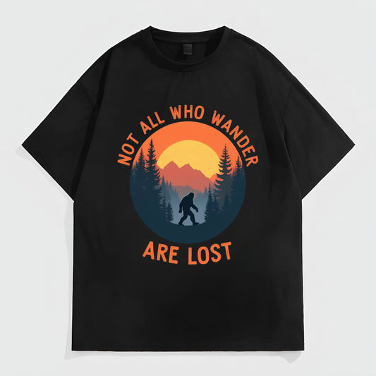Men's Casual T-Shirt with Forest Sunset and Wanderlust Quote Print for Outdoor Activities Fashion Tees For Summer
