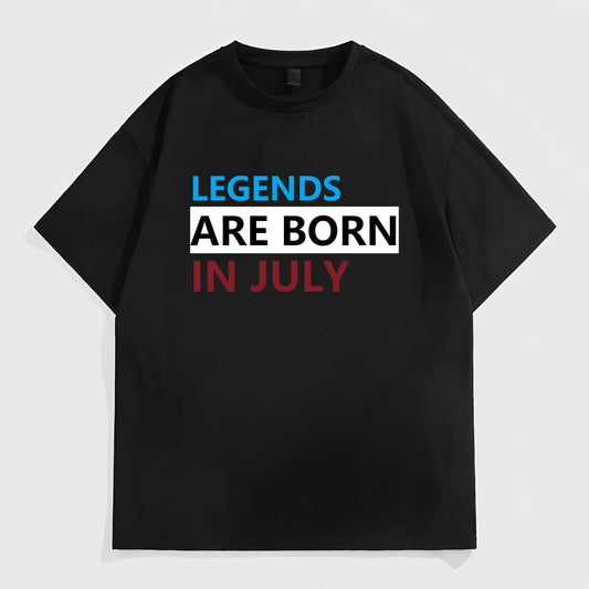Graphic Tees Boutique Black Short Sleeve T-Shirt with Legends Are Born in July Print for Casual Wear