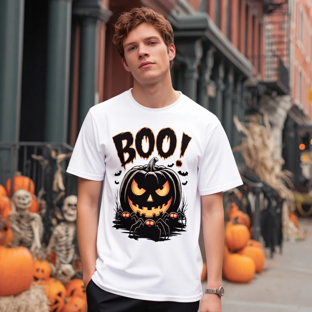 Halloween Casual Round Neck Short Sleeve T-Shirt Regular Fit Print Comfortable Breathable Men's Top Wear for Daily Use