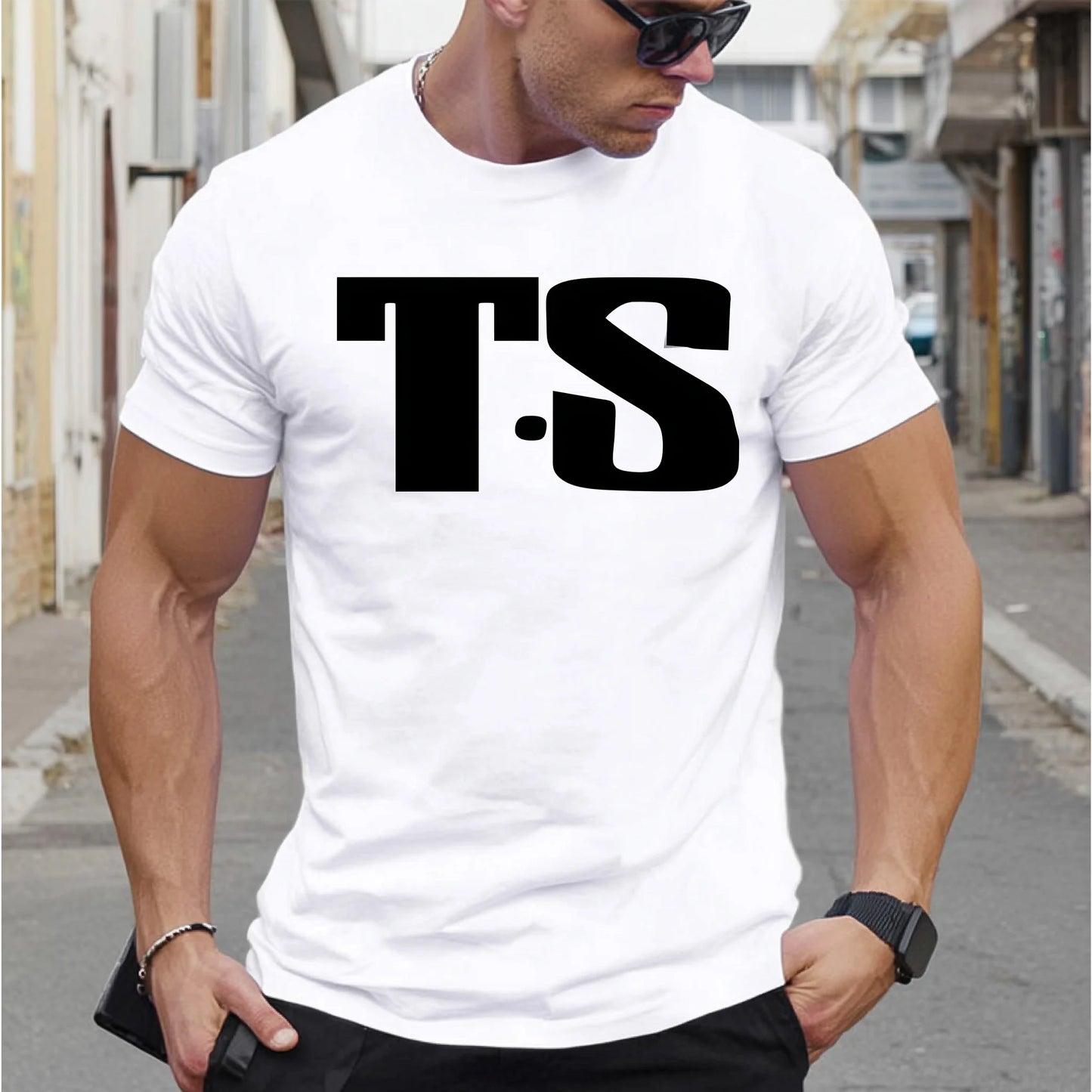 Trendy Tees For Man Short Sleeve T-Shirt TS Letter Print Casual Streetwear Daily Wear