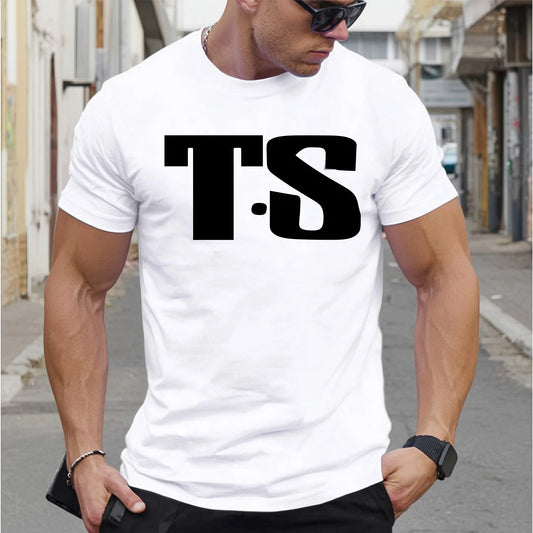Trendy Tees For Man Short Sleeve T-Shirt TS Letter Print Casual Streetwear Daily Wear