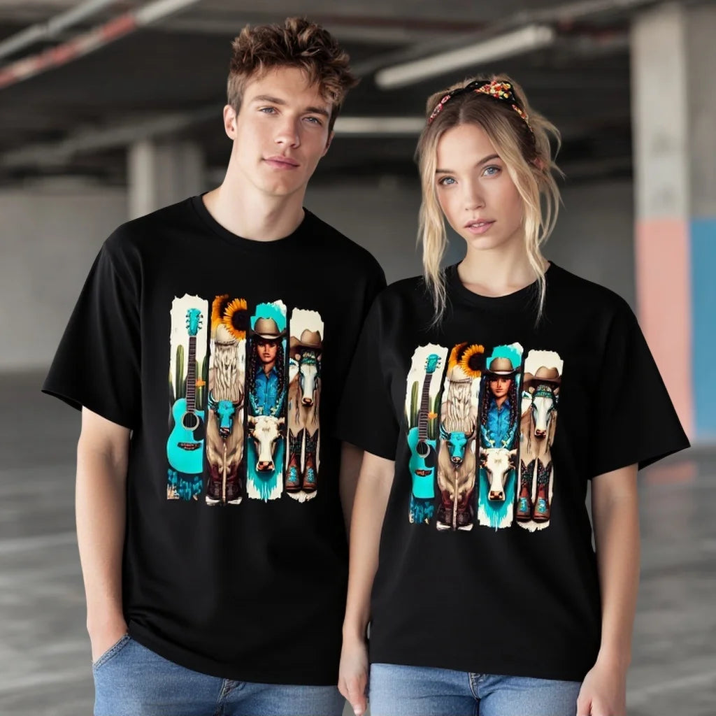 Black T Shirt Colorful Tribal Pattern Casual Wear for Men Women Festival Party Daily Use Graphic Tee Summer Style Trendy Graphic Tee 2025