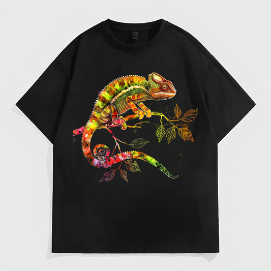 Colorful Chameleon Print T-Shirt Casual Wear for Men Women Unisex Fashion Graphic Tee Summer Streetwear Daily Outfit Top Graphic Fashion Tees For Man