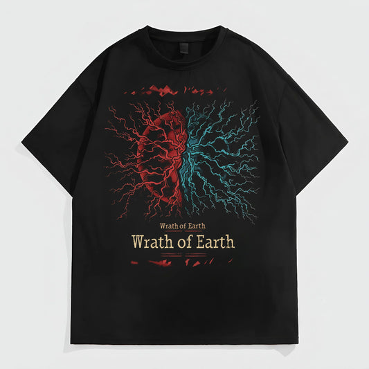 Men's Casual T-Shirt Abstract Earth Design with Wrath of Earth Text for Outdoor Activities Fashion Tees For Summer