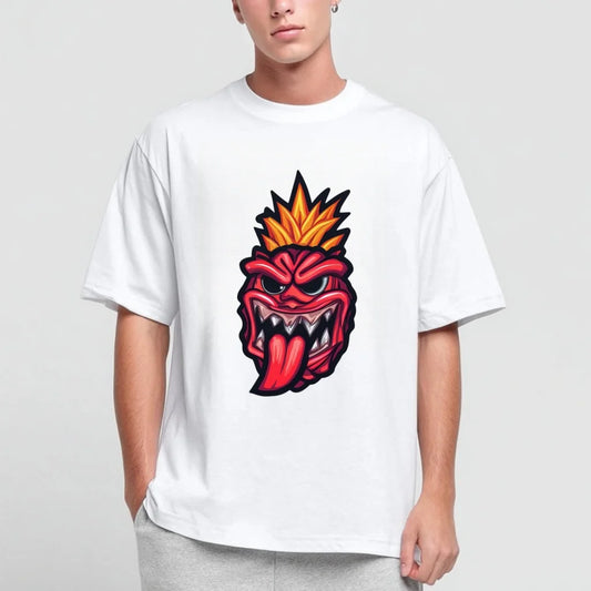 Graphic Tees Outfit Men's Casual T-Shirt Fiery Monster Face Print Daily Wear Street Style Graphic Tee for Outdoor Activities